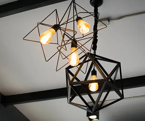 Pendant lights installed to make the living room look stylish.