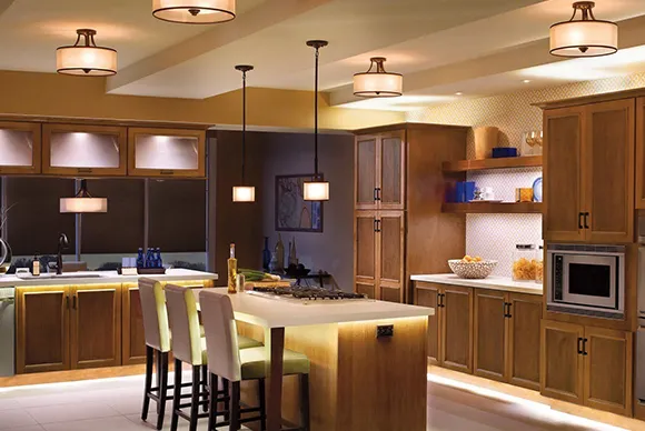 Energy-efficient LED lights brightening a kitchen for a modern, eco-friendly feel.